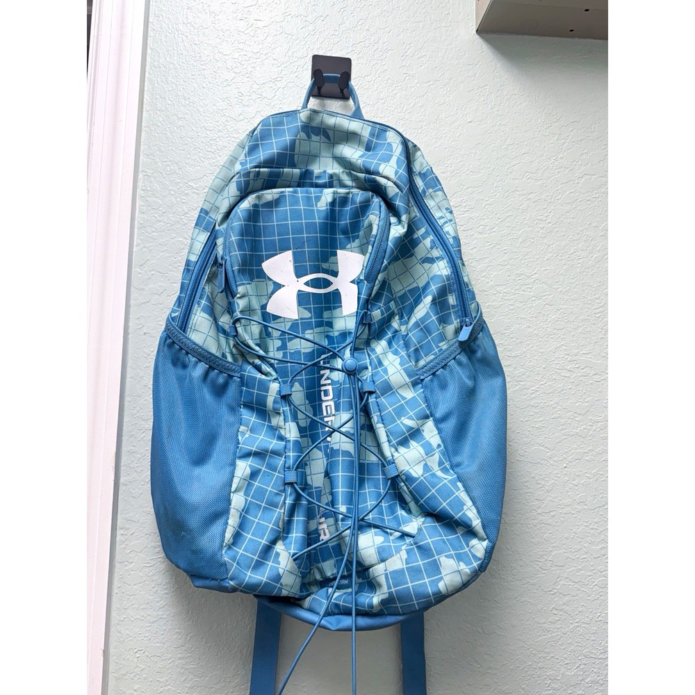 Under Armour Unisex Kids Blue/White Camo Polyester Zip Backpack, Pockets